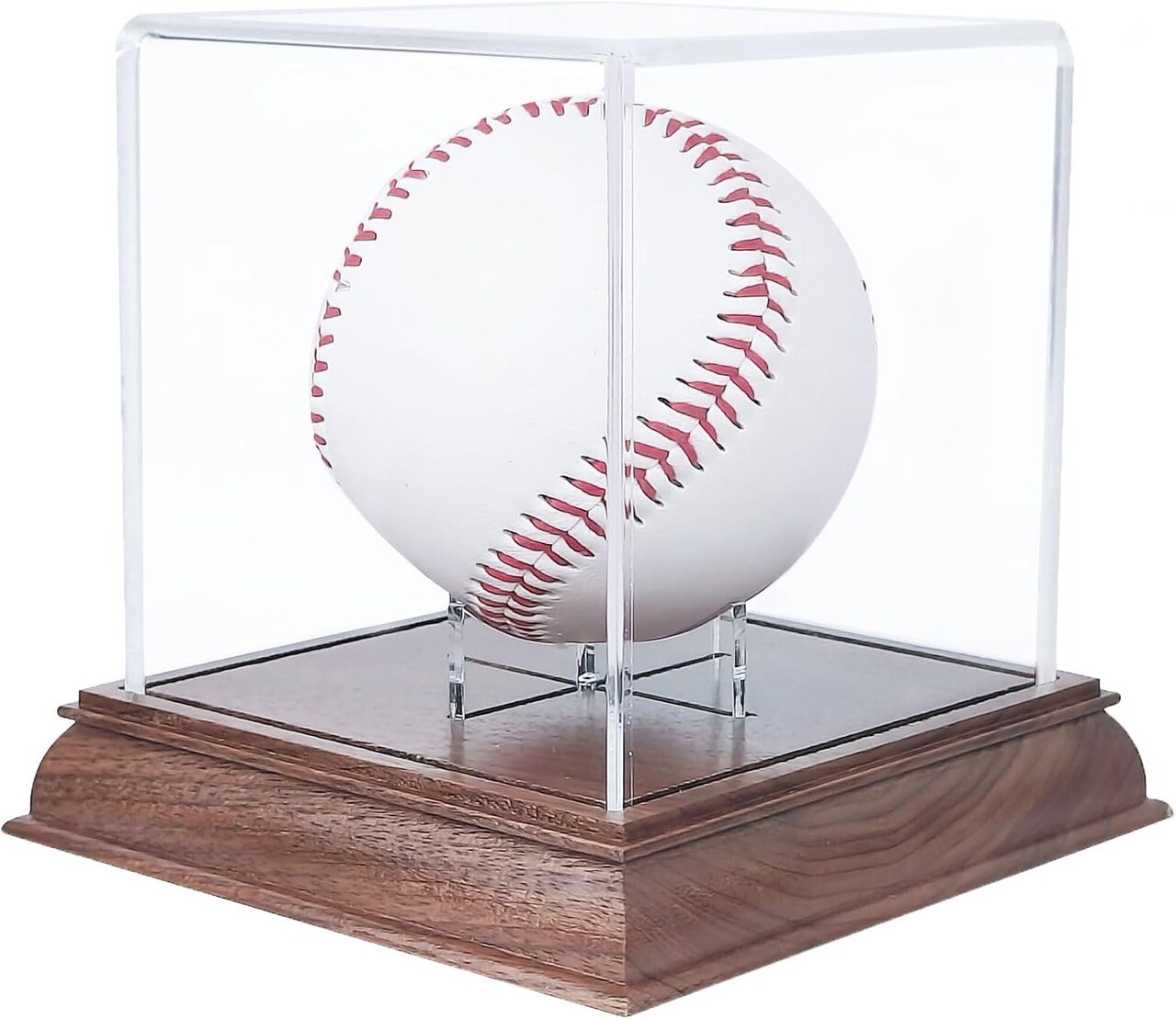 Baseball Display Case Acrylic Clear Cube Baseball Holder with Wooden Stand Memorabilia Showcase Autograph Ball Display Box UV Protected Wood Base Case for Balls